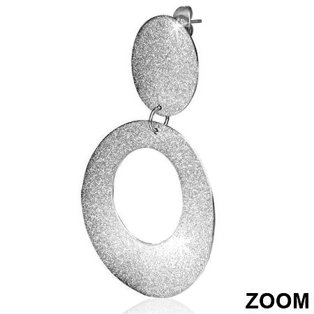 Stainless Steel Sandblasted Oval Long Drop Stud Earrings (pair)