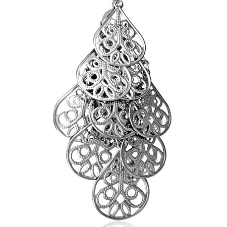 Stainless Steel Filigree Flower Teardrop Hook Earrings (pair)