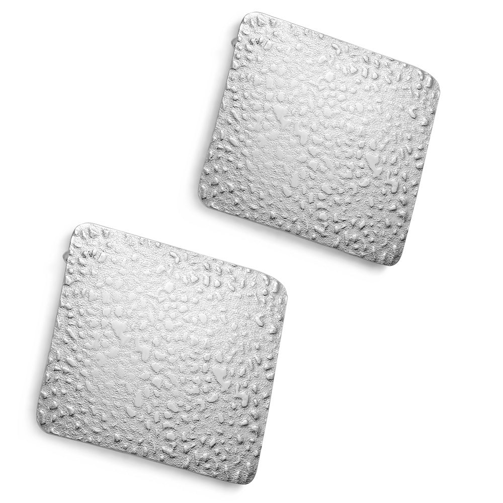 Stainless Steel Hammered Finish Square Stud Earrings (pair)