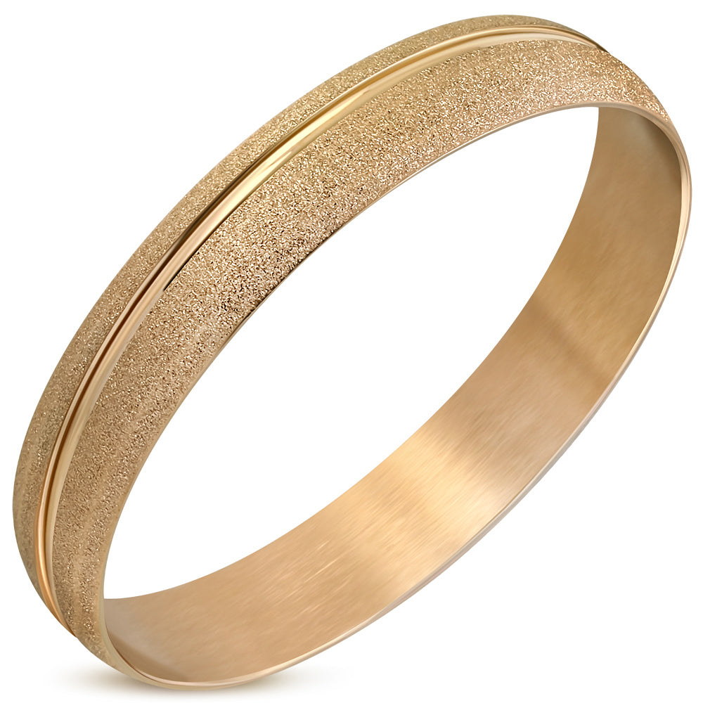 DIA-65mm W-12mm | Rose/ Pink Gold Color Plated Stainless Steel Sandblasted Grooved Wide Round Bangle