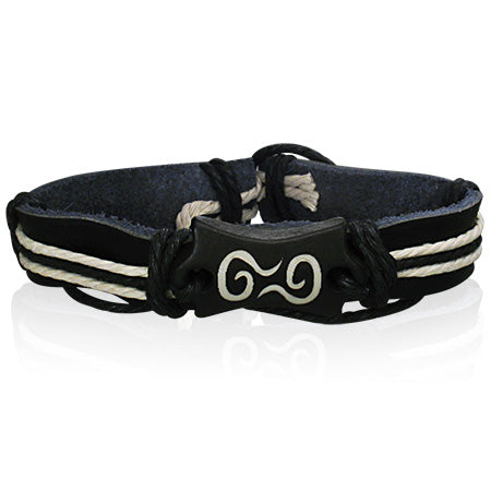 Fashion Rope Black Leather & Bone Spiral Balance Symbol WatchStyle Bracelet