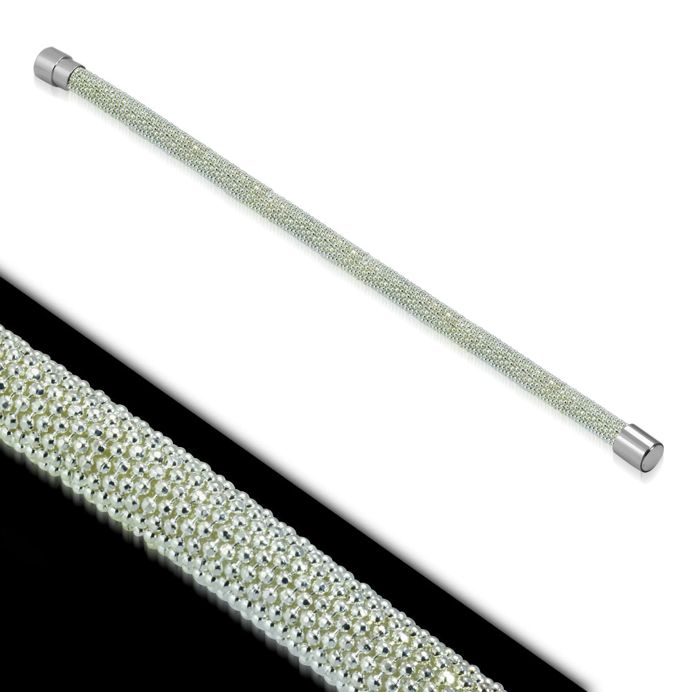 L-20cm W-6mm | Stainless Steel 2-tone Round Mesh Bracelet w/ Magnetic Lock