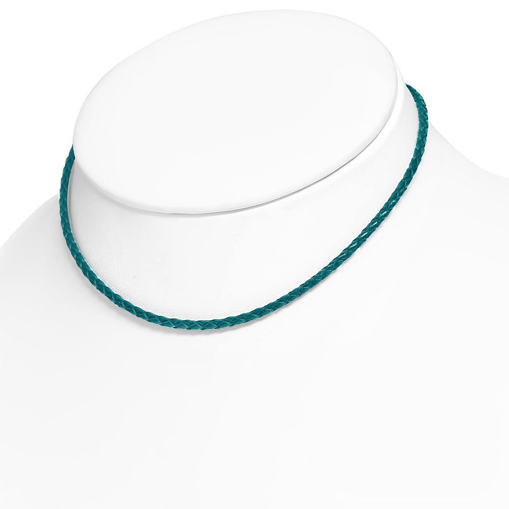 L-40cm W-3mm | Sky Blue Braided Leather Bracelet/ Choker w/ Stainless Steel Lobster Claw Clasp