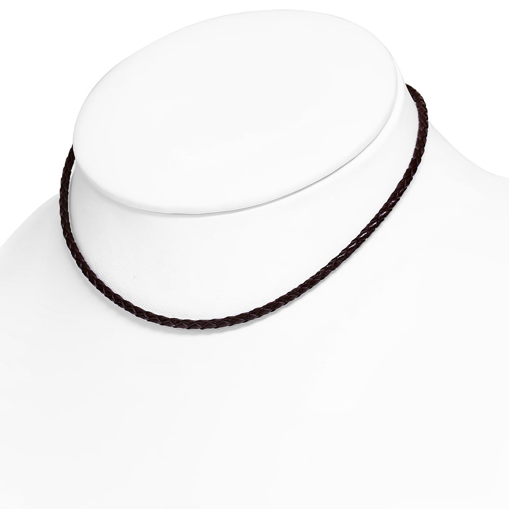 L-45cm W-3mm | Brown Braided Leather Bracelet/ Choker w/ Stainless Steel Lobster Claw Clasp