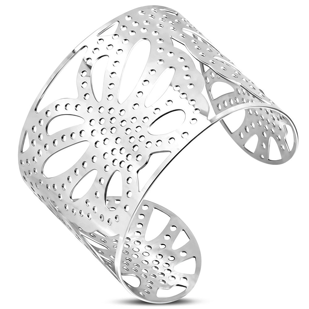 Stainless Steel Filigree Butterfly Wide Cuff Bangle