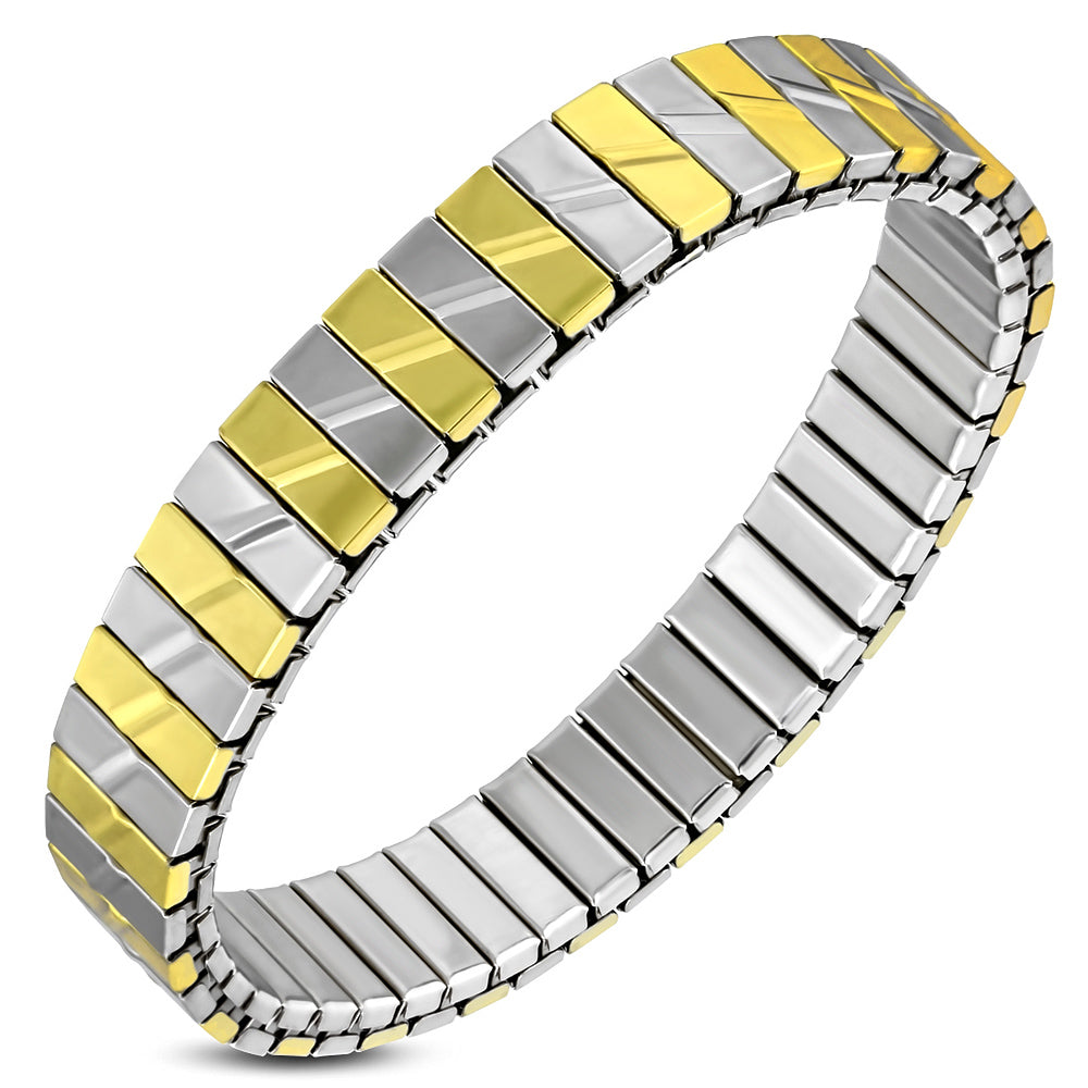 10mm | Stainless Steel 2-tone Panther Link Stretch Bracelet