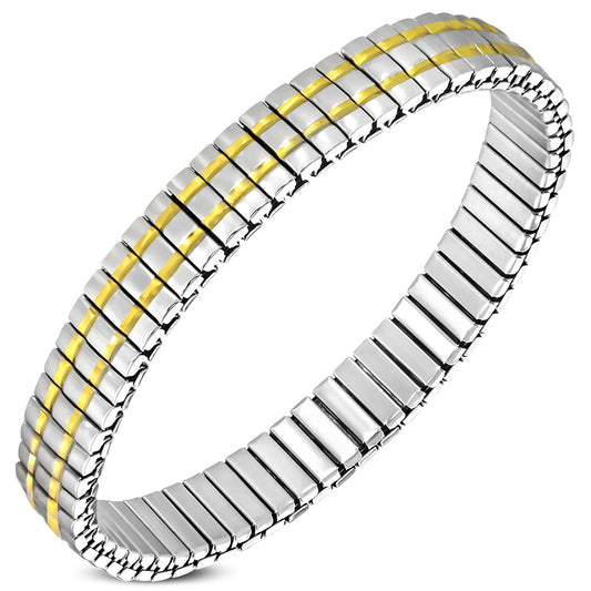 9mm | Stainless Steel 2-tone Section Stretch Bracelet