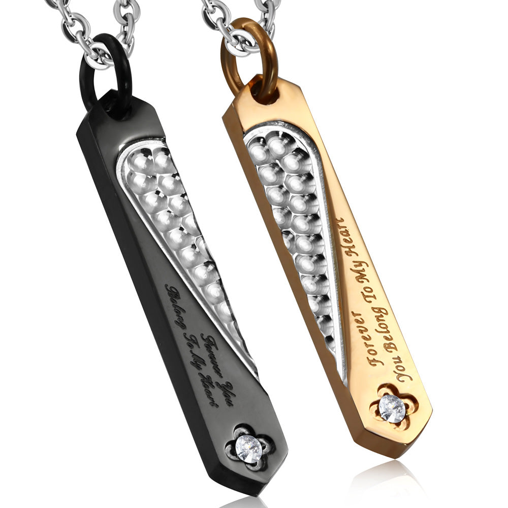 Stainless Steel 3-tone 2-Part Affirmation Love Heart Apart Tag Jigsaw Couple Chain Necklace w/ Clear CZ