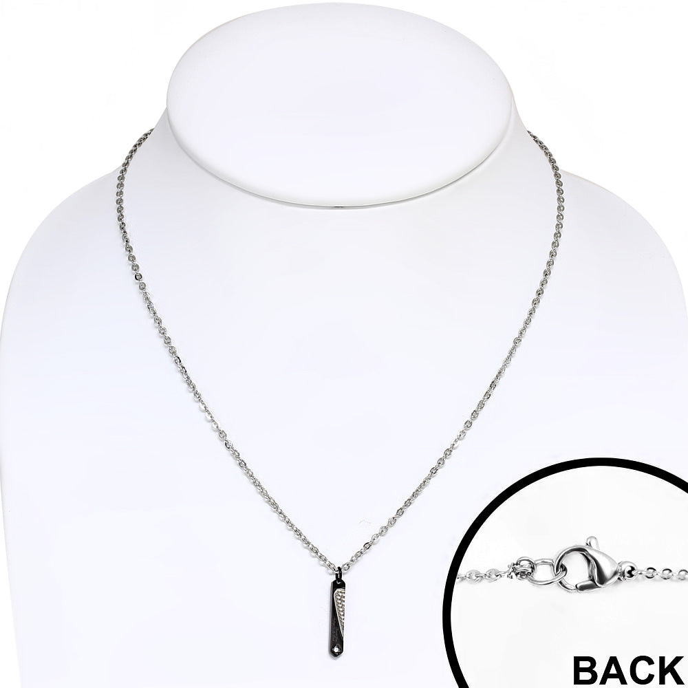 Stainless Steel 3-tone 2-Part Affirmation Love Heart Apart Tag Jigsaw Couple Chain Necklace w/ Clear CZ