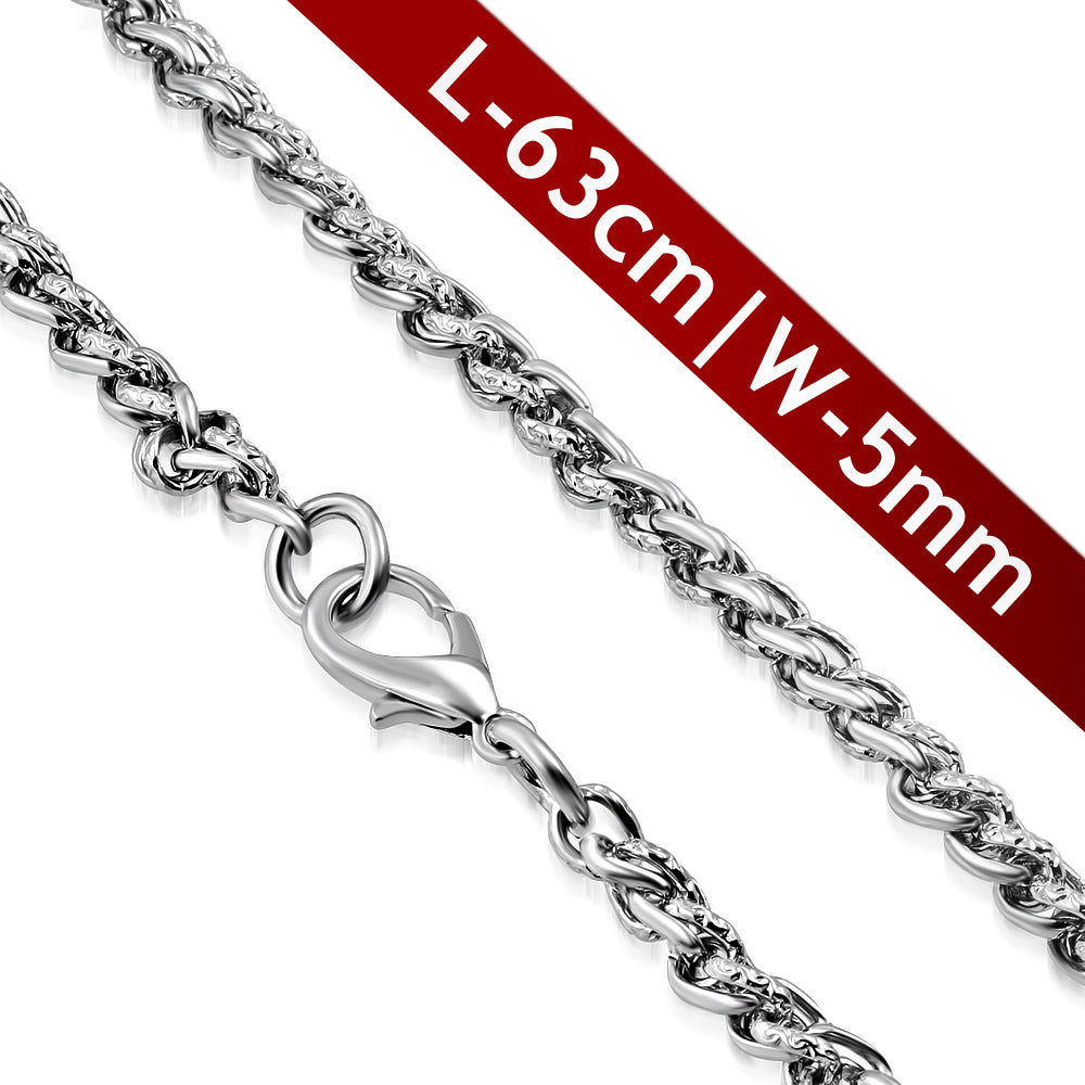 L63cm W5mm | Fashion Alloy Lobster Claw Clasp Hammered Twisted Oval Link Chain