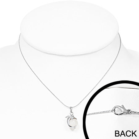 Fashion Alloy Dolphin Spinning Ball Charm Chain Necklace w/ Cats Eyes Stone