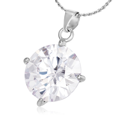 Fashion Alloy Round Circle Charm Chain Necklace w/ Clear CZ