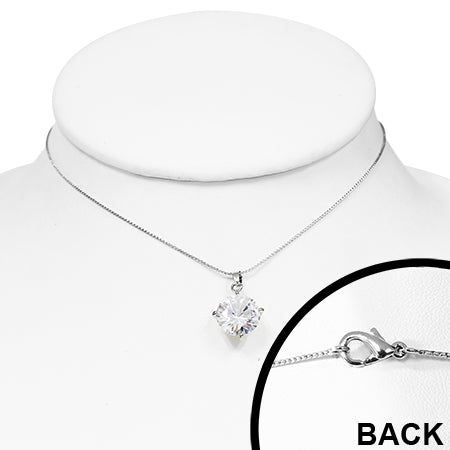 Fashion Alloy Round Circle Charm Chain Necklace w/ Clear CZ