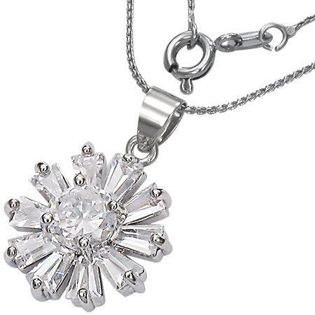 Fashion Alloy Crystal Flower Charm Chain Necklace w/ Clear CZ