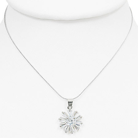 Fashion Alloy Crystal Flower Charm Chain Necklace w/ Clear CZ