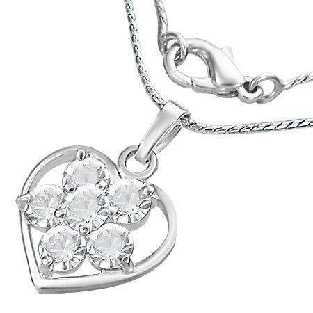 Fashion Alloy Crystal Flower Open Love Heart Charm Chain Necklace w/ Clear CZ