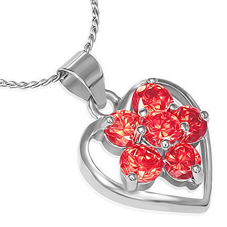 Fashion Alloy Crystal Flower Love Heart Charm Chain Necklace w/ Fire Opal Orange CZ