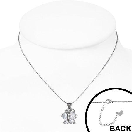 Fashion Alloy Crystal Round Circle Butterfly Charm Chain Necklace w/ Clear CZ