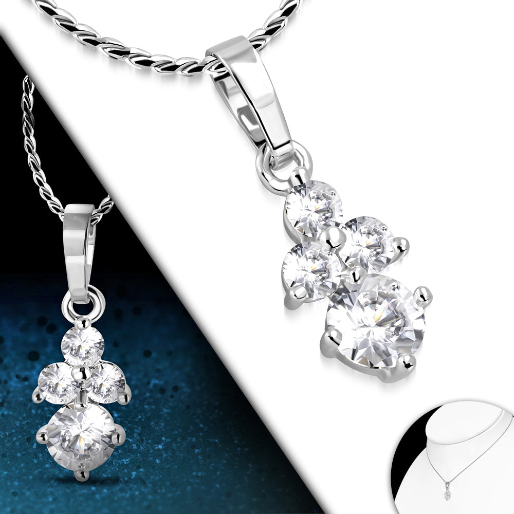 Fashion Alloy Crystal Flower Charm Chain Necklace w/ Clear CZ