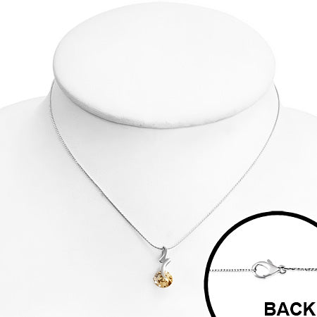 Fashion Alloy Spiral Circle Charm Necklace w/ Topaz CZ