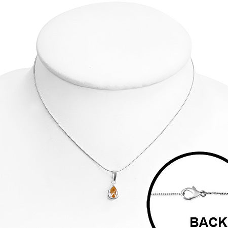 Fashion Alloy Teardrop Charm Necklace w/ Topaz CZ