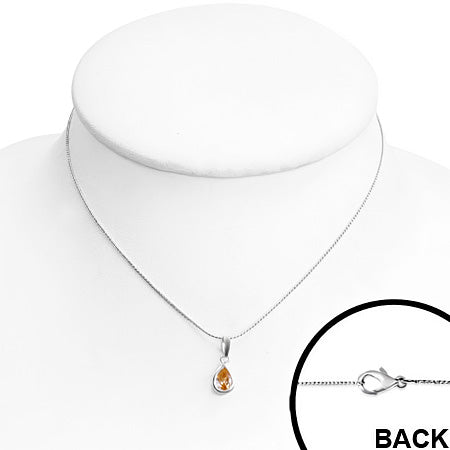 Fashion Alloy Teardrop Charm Necklace w/ Topaz CZ