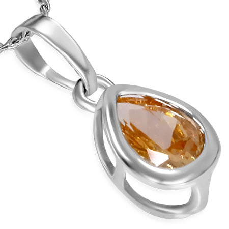 Fashion Alloy Teardrop Charm Necklace w/ Topaz CZ