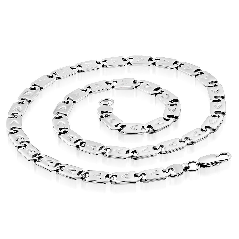 L57cm W8mm | Stainless Steel Lobster Claw Clasp Alphabet V Flat Oval Tag Link Chain