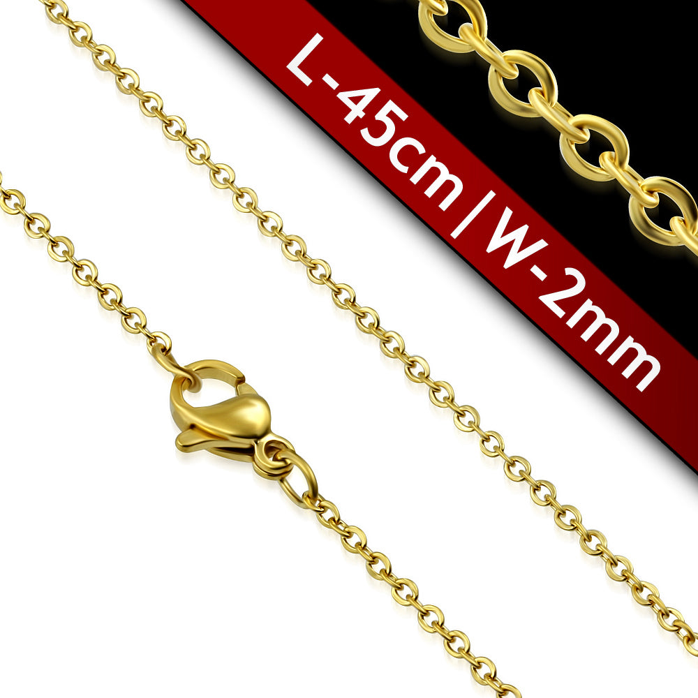 L45cm W2mm | Gold Color Plated Stainless Steel Lobster Claw Clasp Oval Link Chain