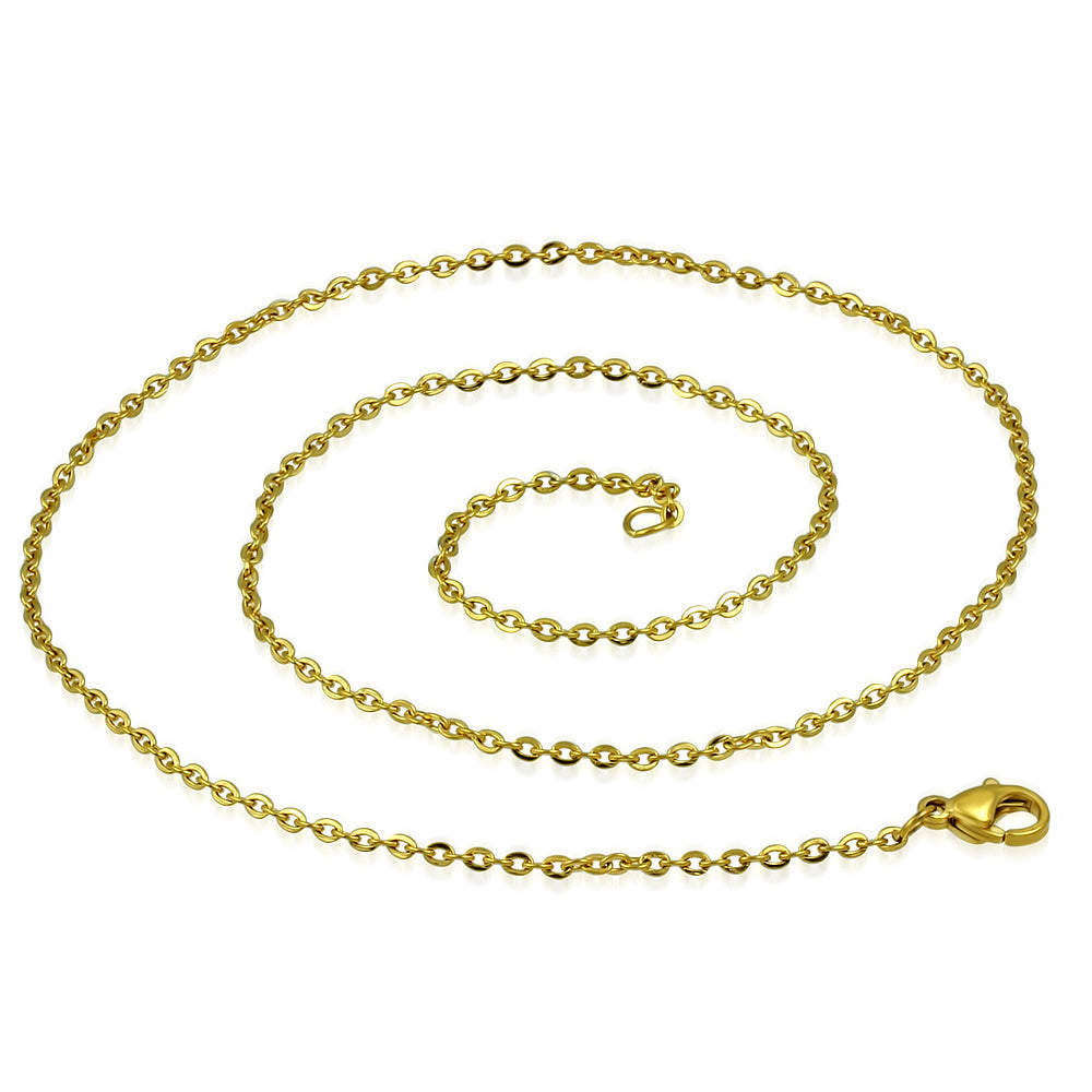 L45cm W2mm | Gold Color Plated Stainless Steel Lobster Claw Clasp Oval Link Chain