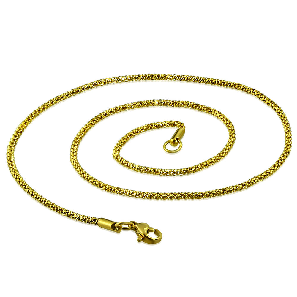 L-45cm W-2mm | Gold Color Plated Stainless Steel Lobster Claw Clasp Popcorn Link Chai