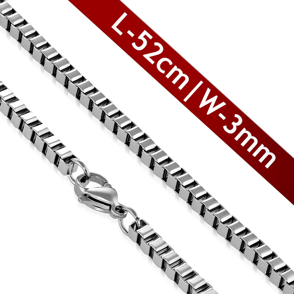 L52cm W3mm | Stainless Steel Lobster Claw Clasp Venetian Box Link Chain