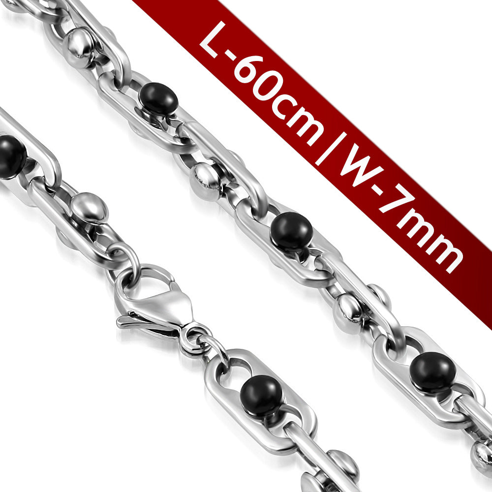 L60cm W7mm | Stainless Steel 2-tone Lobster Claw Clasp Fancy Ball Oval Link Chain