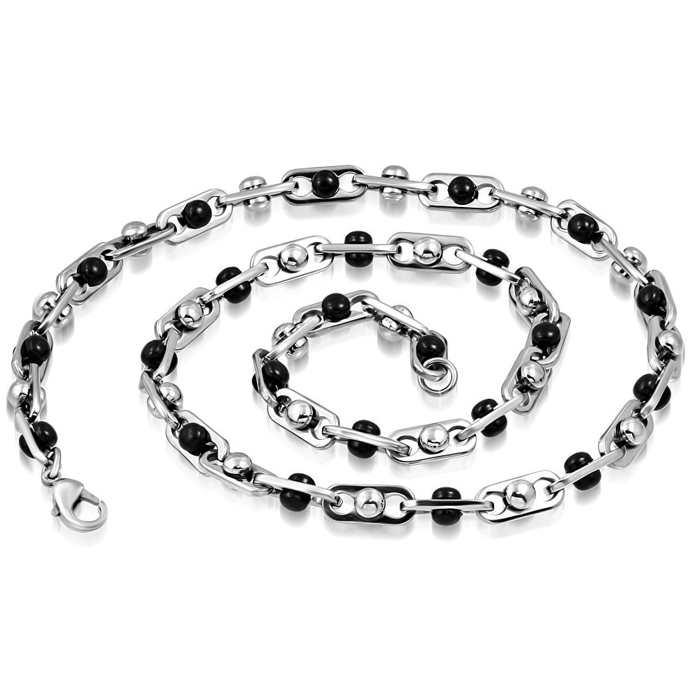 L60cm W7mm | Stainless Steel 2-tone Lobster Claw Clasp Fancy Ball Oval Link Chain