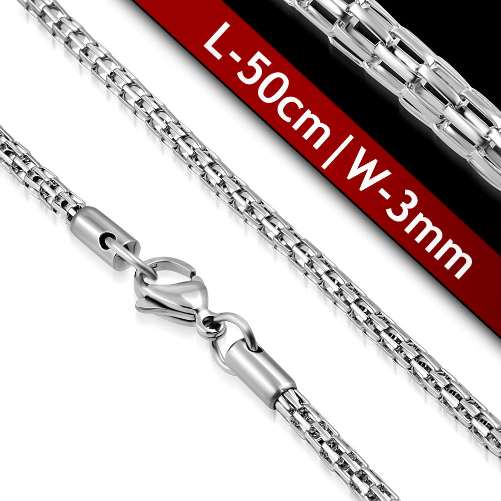L50cm W3mm | Stainless Steel Lobster Claw Clasp Round Mesh Link Chain