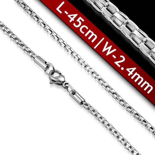 L-45cm W-2.4mm | Stainless Steel Lobster Claw Clasp Round Mesh Link Chain