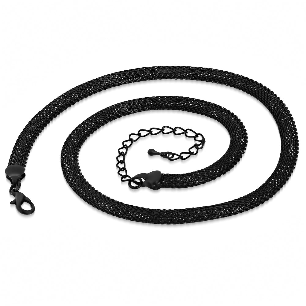L-40cm W-6mm | Black Stainless Steel Lobster Claw Clasp Flat Mesh Link Chain