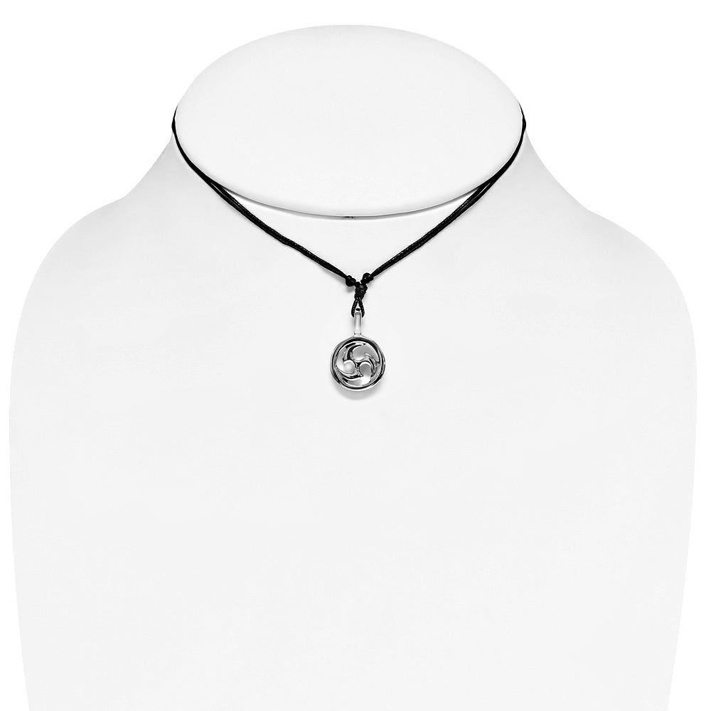 Stainless Steel Cut-out Ninja Throwing Star/ Shuriken Charm Pendant Adjustable Black String Cord Necklace