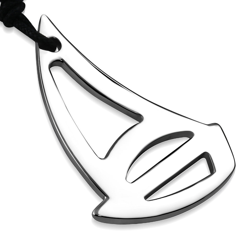 Stainless Steel Sail Boat Charm Pendant Adjustable Black String Cord Necklace