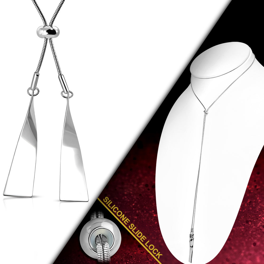 Stainless Steel Twisted Bar Charm Snake Chain Adjustable Silicone Slider/ Slide Lock Necklace