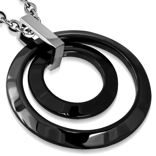 30mm | Black Concentric Ceramic Circle Pendant w/ Stainless Steel