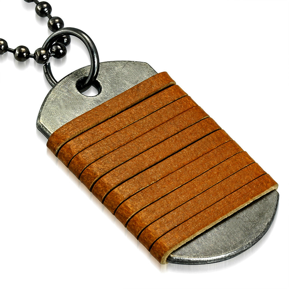 Fashion Alloy & Multi Leather Wrap Tag Charm Military Ball Link Chain Necklace