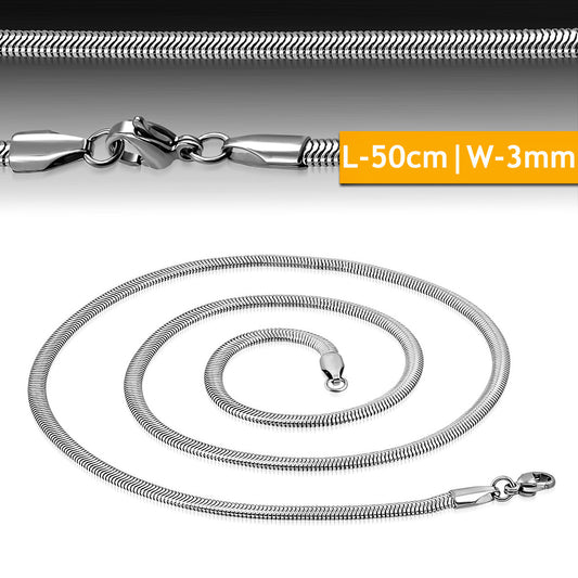 L-50cm W-3mm | Stainless Steel Lobster Claw Clasp Flat Snake Link Chain