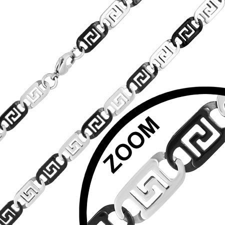 L55cm W10mm | Stainless Steel 2-tone Lobster Claw Clasp Greek Key Flat Oval Link Chain