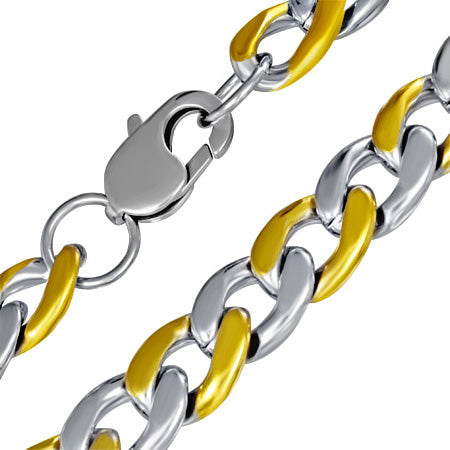 L59cm W11mm | Stainless Steel 2-tone Lobster Claw Clasp Pave Curb Cuban Link Chain