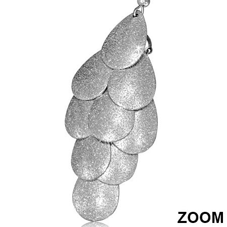 Stainless Steel Cluster Sandblasted Long Teardrop Hook Earrings (pair)