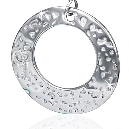 Stainless Steel Hammered Finish Circle Long Drop Hook Earrings (pair)