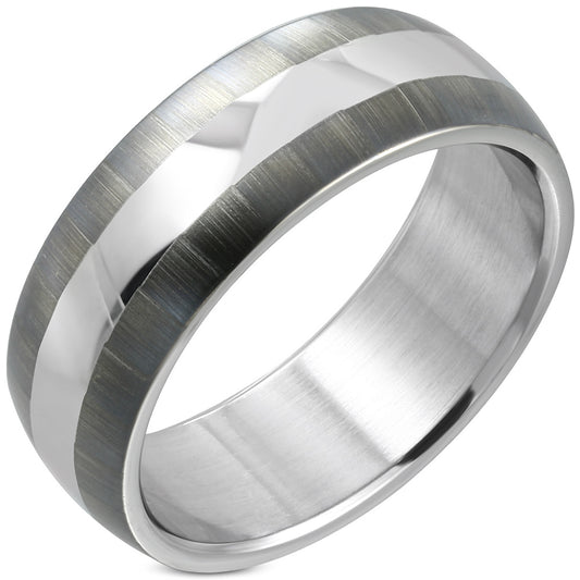 8mm | Stainless Steel 2-tone Half-Round Band Ring