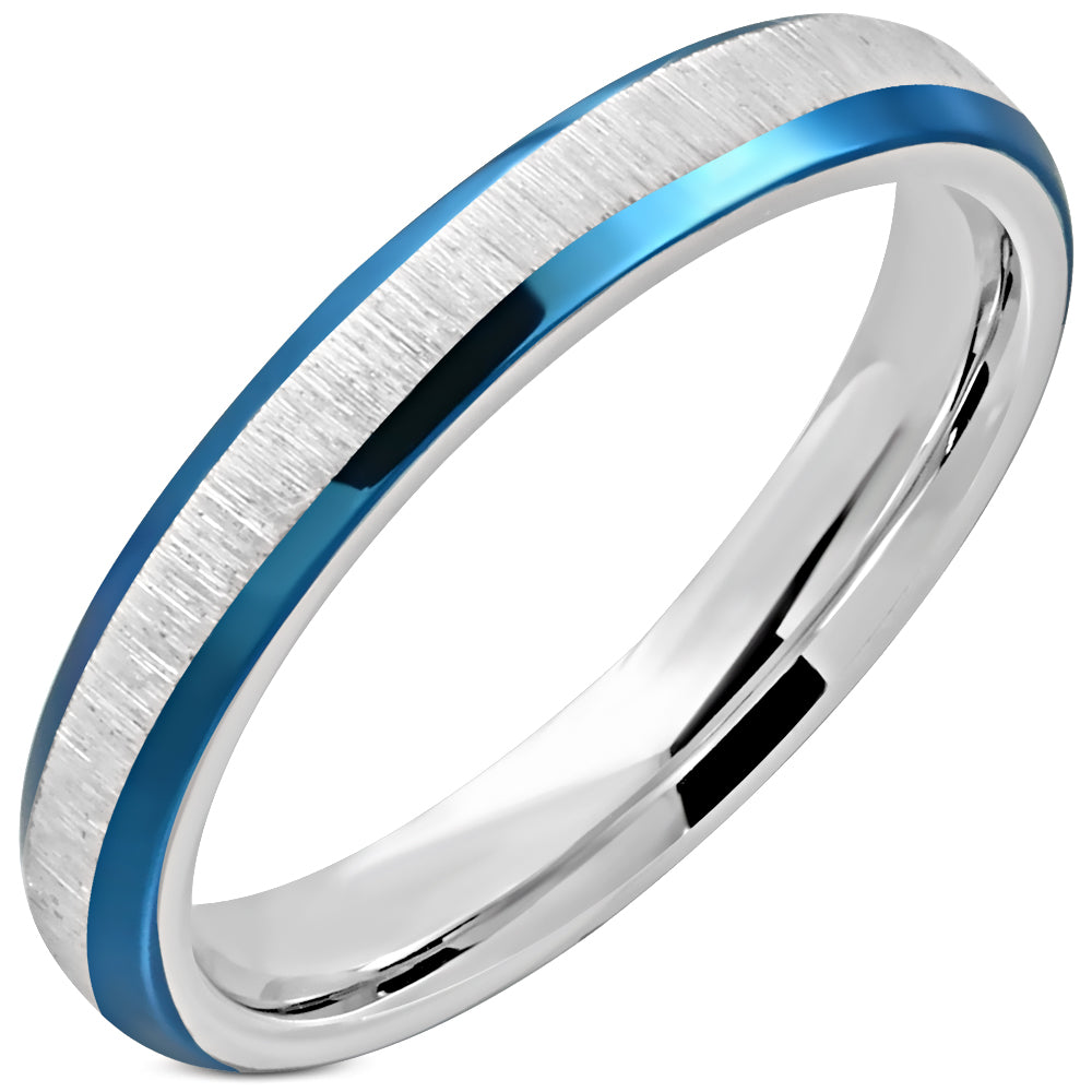 3mm | Stainless Steel Satin Finished 2-tone Beveled Edge Comfort FIt Half-Round Wedding Band Ring