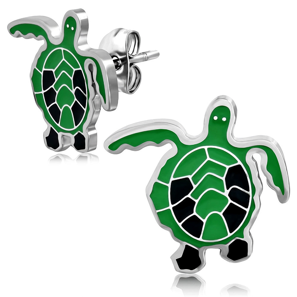 Stainless Steel Enameled Baby Turtle Stud Earrings (pair)